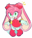 Size: 1472x1729 | Tagged: safe, artist:0ni91ri, amy rose, rabbit, 2025, bow, looking at viewer, simple background, smile, solo, species swap, standing