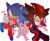 Size: 2048x1691 | Tagged: safe, artist:deadvpoo, shadow the hedgehog, sonic the hedgehog, hedgehog, 2025, duo, female, frown, gender swap, heart, lesbian, lesbian pride, pride, r63 shipping, shadow x sonic, shipping, smile
