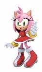 Size: 1188x2048 | Tagged: safe, artist:hanibananeez, amy rose, hedgehog, 2025, blushing, female, lineless, looking at viewer, open smile, redraw, simple background, smile, solo, sonic blitz, standing, thumbs up, white background