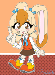 Size: 827x1128 | Tagged: safe, artist:lenachan3ko, cream the rabbit, human, cream hair, female, humanized, leg warmers, orange hair, shirt, shoes, skirt, vest