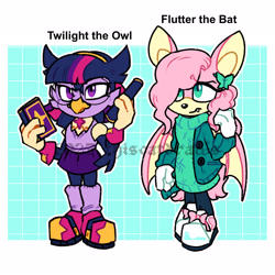 Size: 2048x2048 | Tagged: safe, artist:thiscatdraws, fluttershy, mobianified, my little pony, twilight sparkle