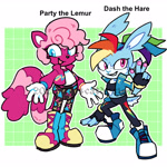 Size: 2048x2048 | Tagged: safe, artist:thiscatdraws, mobianified, my little pony, pinkie pie, rainbow dash