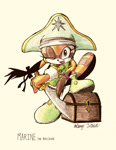 Size: 800x1035 | Tagged: safe, artist:nextgrandcross, marine the raccoon, raccoon, blue eyes, boots, coat, cosplay, female, hat, orange fur, patty fleur, pirate outfit, tales of vesperia