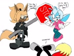 Size: 2048x1536 | Tagged: safe, artist:fartist2020, fiona fox, jewel the beetle, whisper the wolf, crossover, dialogue, english text, stop sign
