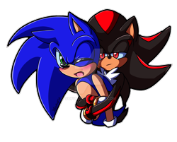 Size: 1280x1030 | Tagged: safe, artist:sofua, shadow the hedgehog, sonic the hedgehog, 2025, blushing, deviantart watermark, duo, frown, gay, hugging, hugging from behind, lidded eyes, looking at viewer, looking offscreen, mouth open, obtrusive watermark, one eye closed, shadow x sonic, shipping, watermark