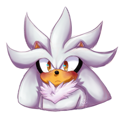 Size: 800x800 | Tagged: safe, artist:justdisturbiaa, silver the hedgehog, 2023, blushing, bust, chest fluff, frown, signature, simple background, solo, white background