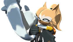 Size: 1700x1000 | Tagged: safe, artist:train099, tangle the lemur, whisper the wolf, 2025, 3d, duo, hugging, lesbian, shipping, simple background, smile, standing, tangle x whisper, transparent background