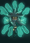 Size: 1240x1754 | Tagged: safe, artist:featherbreeze1, silver the hedgehog, 2025, flying, frown, glowing eyes, knife, looking at viewer, mid-air, psychokinesis, simple background, solo, this won't end well