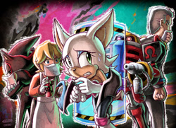 Size: 900x650 | Tagged: safe, artist:glitcher, e-123 omega, hope kintobor, rouge the bat, shadow the hedgehog, g.u.n. commander