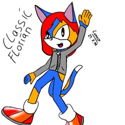 Size: 400x400 | Tagged: safe, artist:espiofan273, oc, oc:florian the cat, cat, blue fur, hoodie, male, orange fur, red hair, shoes, socks