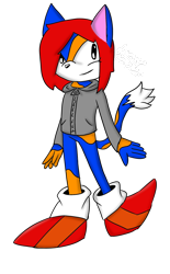 Size: 1280x2068 | Tagged: safe, artist:espiofan273, oc, oc:florian the cat, cat, blue fur, hoodie, male, orange fur, red hair, shoes, socks