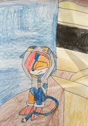 Size: 748x1068 | Tagged: safe, artist:espiofan273, oc, oc:florian the cat, cat, blue fur, hoodie, male, orange fur, red hair, shoes, socks