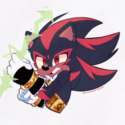 Size: 2048x2048 | Tagged: safe, artist:confused-bagel, shadow the hedgehog, 2024, alternate universe, au:rise of the ancients, clenched teeth, simple background, solo, white background