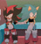 Size: 1930x2048 | Tagged: safe, artist:confused-bagel, shadow the hedgehog, sonic the hedgehog, 2023, abstract background, bench, binder, duo, gay, holding hands, looking away, mario and sonic at the 2020 olympic games, redraw, shadow x sonic, shipping, signature, sitting, sweatdrop, trans male, transgender, transmasculine
