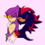 Size: 2048x2048 | Tagged: safe, artist:vocochair, espio the chameleon, shadow the hedgehog, 2025, blushing, duo, eye clipping through object, eyes closed, frown, gay, hugging, hugging from behind, looking at them, one eye closed, pink background, shadpio, shipping, signature, simple background