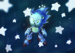 Size: 2048x1463 | Tagged: safe, artist:giiadas-art, sonic the hedgehog, sonic cd, 2025, :o, classic sonic, looking up, mouth open, nighttime, outdoors, redraw, signature, solo, standing, star (symbol)