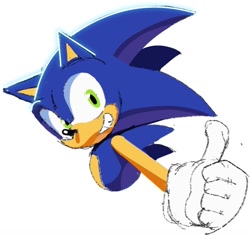 Size: 1079x1014 | Tagged: safe, artist:sirpyes, sonic the hedgehog, 2025, looking at viewer, simple background, smile, solo, thumbs up, white background