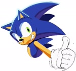 Size: 1079x1014 | Tagged: safe, artist:sirpyes, sonic the hedgehog, 2025, looking at viewer, simple background, smile, solo, thumbs up, white background