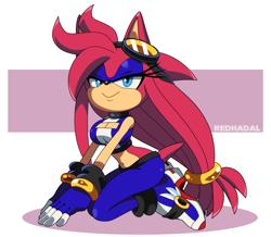Size: 1200x1046 | Tagged: safe, artist:redhadal, oc, oc:scarlet the hedgehog, hedgehog, 2024, abstract background, kneeling, lidded eyes, looking at viewer, oc only, shadow (lighting), signature, sitting, smile, solo