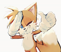 Size: 2048x1727 | Tagged: safe, artist:bloodshot121, miles "tails" prower, looking at viewer, simple background, smile, thumbs up, white background, wink