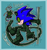 Size: 695x740 | Tagged: safe, artist:ch1b1k0, sonic the hedgehog, 2022, abstract background, blue background, border, cat noir (miraculous), character name, crossover, duo, green sclera, holding something, looking at viewer, miraculous: tales of ladybug & cat noir, outline, plagg (miraculous), signature, smile, smiling at viewer, white outline