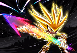 Size: 2048x1412 | Tagged: safe, artist:spacedawgspace, silver the hedgehog, 2025, abstract background, holding something, solo, standing, super form, super silver