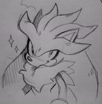 Size: 2048x2085 | Tagged: safe, artist:spoiledskullz, silver the hedgehog, 2025, line art, looking at viewer, monochrome, neck fluff, pencilwork, smile, solo, sparkles, traditional media