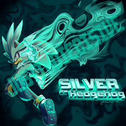 Size: 2048x2048 | Tagged: safe, artist:justindiecisive, silver the hedgehog, 2025, abstract background, character name, frown, looking at viewer, signature, solo