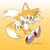 Size: 1500x1500 | Tagged: safe, artist:lunarozza, miles "tails" prower, 2025, abstract background, gradient background, looking at viewer, mouth open, open smile, reaching towards the viewer, signature, smile, smiling at viewer, solo, treads
