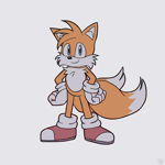 Size: 2048x2048 | Tagged: safe, artist:travchik, miles "tails" prower, 2025, flat colors, hands on hips, looking at viewer, simple background, smile, solo, standing, white background