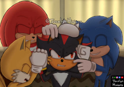Size: 1069x748 | Tagged: safe, artist:jocelynminions, knuckles the echidna, miles "tails" prower, shadow the hedgehog, sonic the hedgehog