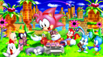 Size: 1920x1080 | Tagged: safe, artist:tripplejaz, amy rose, flicky, metal sonic, picky, pocky, ricky, rocky, sonic cd, sonic origins, abstract background, card, classic amy, classic style, clouds, cucky, daytime, eyelashes, flower, grass, group, holding something, looking at them, looking at viewer, mouth open, outdoors, pecky, robot, rock, sitting, sleeping, smile, tarot card, tree