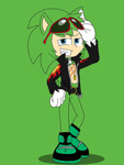 Size: 828x1104 | Tagged: safe, artist:nashiothepenguin, scourge the hedgehog, human, flat colors, green background, humanized, partially humanized, simple background