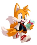 Size: 567x680 | Tagged: safe, artist:hikariviny, miles "tails" prower, fox, bag, blue eyes, jacket, male, mint candy, orange fur, shirt, shoes, sneakers, socks
