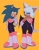 Size: 1376x1768 | Tagged: safe, artist:chunkycrocs, artist:t0yhaunt, rouge the bat, sonic the hedgehog, bat, hedgehog, 2023, cleavage, crossdressing, duo, female, femboy, frown, hand on hip, lidded eyes, looking at each other, male, outline, rouge's heart top, signature, simple background, smile, standing, yellow background