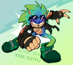 Size: 540x479 | Tagged: safe, artist:firestarting, scourge the hedgehog, hedgehog, fingerless gloves, glasses, jacket, male, shoes, solo, sunglasses