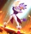 Size: 861x941 | Tagged: safe, artist:doodle_queenya, blaze the cat, cat, abstract background, female, fire, flame, looking at viewer, signature, solo, standing