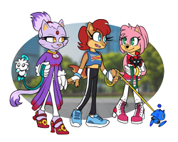 Size: 1000x800 | Tagged: safe, artist:squishy-lombax, amy rose, blaze the cat, sally acorn, chao, shadow chao, silver chao, sonic chao