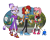 Size: 1000x800 | Tagged: safe, artist:squishy-lombax, amy rose, blaze the cat, sally acorn, chao, abstract background, character chao, group, leash, semi-transparent background, shadow chao, silver chao, sonic chao