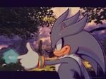 Size: 2096x1569 | Tagged: safe, artist:vesperiian, silver the hedgehog, bird, eagle, hedgehog, sonic the hedgehog (2006), castle, cloud, clouds, glowing, grass, kingdom valley, male, ruins, screencap, screenshot, smiling, solo, telekinesis, tree