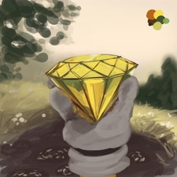Size: 2500x2500 | Tagged: safe, artist:lemonade-pop, miles "tails" prower, chaos emerald, holding something, leaves, scenery, solo