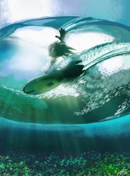 Size: 1852x2500 | Tagged: safe, artist:lemonade-pop, jet the hawk, exteme gear, hawk, male, ocean, scenery, solo, sunlight, underwater, water