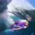 Size: 2010x2010 | Tagged: safe, artist:lemonade-pop, wave the swallow, swallow, abstract background, bubbles, extreme gear, female, ocean, reflection, solo, surfing, underwater, water, water reflection, waves