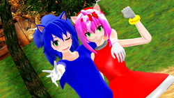 Size: 1192x670 | Tagged: safe, artist:nerey006, amy rose, sonic the hedgehog, human, humanized, mmd