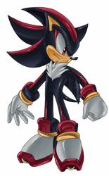 Size: 900x1449 | Tagged: safe, artist:nuffiearts, shadow the hedgehog, 2007, clenched fist, frown, looking offscreen, simple background, solo, standing, white background