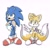 Size: 2048x1980 | Tagged: safe, artist:chelsiegeorgia, miles "tails" prower, sonic the hedgehog, sonic adventure, 2022, blushing, crystal ring, duo, frown, hand on hip, jet anklet, light shoes, looking offscreen, mouth open, rhythm badge, signature, simple background, standing, white background
