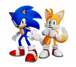 Size: 2047x1810 | Tagged: safe, editor:thatbirdguyy, miles "tails" prower, sonic the hedgehog, 2025, 3d, duo, edit, looking at viewer, official artwork, official render, simple background, standing, white background