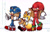 Size: 2048x1319 | Tagged: safe, artist:just_marcyart, artist:justmarcysstuff, knuckles the echidna, miles "tails" prower, sonic the hedgehog, 2025, bag, groceries, holding something, lidded eyes, looking at something, looking at viewer, looking offscreen, mouth open, movie style, open smile, phone, smile, sparkles, team sonic, trio, walking