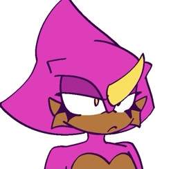 Size: 561x547 | Tagged: safe, artist:team-chaotix-daily, espio the chameleon, 2025, eyelashes, flat colors, frown, lidded eyes, looking offscreen, simple background, solo, white background