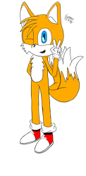 Size: 400x817 | Tagged: safe, artist:espiofan273, miles "tails" prower, fox, blue eyes, gloves, male, orange fur, shoes, socks